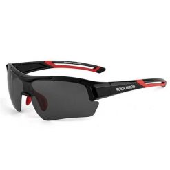 Okulary rowerowe polaryzacyjne do sportów MTB. Czarne okulary przeciwsłoneczne męskie ROCKBROS, z materiału. Za 123.60 zł.
