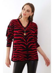 Milan Kiss Sweter w kolorze czerwono-czarnym ze wzorem rozmiar: XL. Czarne swetry klasyczne damskie Milan Kiss, xl, bez kołnierzyka. Za 198.45 zł.