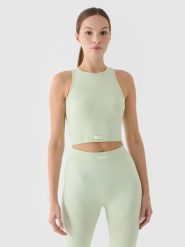 4F Crop top treningowy slim szybkoschnący damski - turkusowy M/L. Niebieskie topy damskie 4f, l, bez wzorów, z dzianiny, bez kołnierzyka. W wyprzedaży za 39.99 zł.