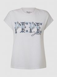 Pepe Jeans Koszulka w kolorze białym rozmiar: M. Białe bluzki damskie Pepe Jeans, m, bez wzorów, z bawełny, bez kołnierzyka, bez ramiączek. Za 76.95 zł.