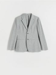 Marynarka slim fit - jasnoszary. Szare marynarki męskie Reserved, bez wzorów, z dzianiny. W wyprzedaży za 179.99 zł.