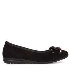 Baleriny Gabor. Czarne baleriny damskie Gabor, bez wzorów, bez obcasa. Za 389.99 zł.