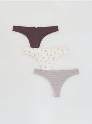 Bawełniane majtki stringi 3 pack - mahoniowy. Brązowe stringi damskie Reserved, l, bez wzorów, z bawełny. Za 49.99 zł.