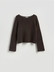 Sweter z luźnym splotem - brązowy. Brązowe swetry klasyczne damskie Reserved, l, z bawełny, bez kołnierzyka. Za 119.99 zł.