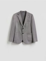 Marynarka slim fit z dodatkiem wiskozy - czarny. Czarne marynarki męskie Reserved, bez wzorów, z dzianiny. Za 199.99 zł.