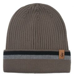 Jesienno-Zimowa Czapka (beanie) – Alties - Beżowa z Paskiem. Brązowe czapki męskie Alties, na zimę, bez wzorów, z dzianiny, sportowe. Za 59.00 zł.