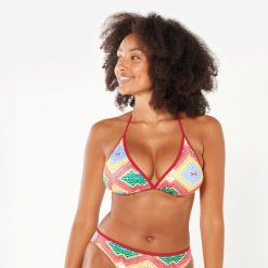 Góra kostiumu kąpielowego surfingowego damska Olaian Mae Sangria. Zielone bikini damskie OLAIAN, bez wzorów. Za 39.99 zł.