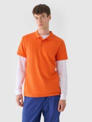 4F Koszulka polo męska - pomarańczowa S. Brązowe koszulki polo męskie 4f, m, bez wzorów, z bawełny, bez ramiączek. W wyprzedaży za 59.99 zł.