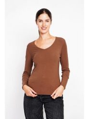 ASSUILI Koszulka w kolorze jasnobrązowym rozmiar: 36. Brązowe bluzki damskie Assuili, bez wzorów, z bawełny, klasyczne, bez kołnierzyka, bez ramiączek. Za 78.99 zł.