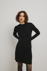 Gładka sukienka z długimi rękawami w kolorze TOTALLY BLACK - GIRONA-S/M. Czarne sukienki damskie Marsala, m, bez wzorów, z elastanu, eleganckie, bez kołnierzyka, bez ramiączek, mini, rozkloszowane. Za 399.90 zł.