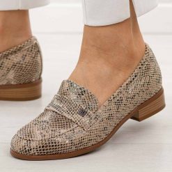 Wąż mokasyny damskie Potocki 12786. Brązowe mokasyny damskie POTOCKI, z jeansu. Za 189.00 zł.