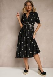 Czarna Koszulowa Sukienka z Wiskozy o Rozkloszowanym Kroju z Wiązaniem Liselithra. Czarne sukienki damskie Renee, na co dzień, l, bez wzorów, z wiskozy, eleganckie, bez kołnierzyka, bez ramiączek, midi, koszulowe. W wyprzedaży za 135.99 zł.