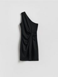 Sukienka mini z drapowaniem - czarny. Czarne sukienki damskie Reserved, l, bez wzorów, z dzianiny, bez kołnierzyka, bez ramiączek, mini, dopasowane. Za 129.99 zł.