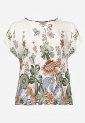 Zielona Wiskozowa Bluzka w Kwiaty Talina. Zielone bluzki damskie Born2be, l, bez wzorów, z jeansu, eleganckie, bez kołnierzyka, bez ramiączek. Za 49.99 zł.