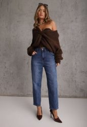 Niebieskie Jeansy Mom Fit z Bawełną przed Kostkę Carmenrose. Niebieskie jeansy damskie Renee. Za 129.99 zł.