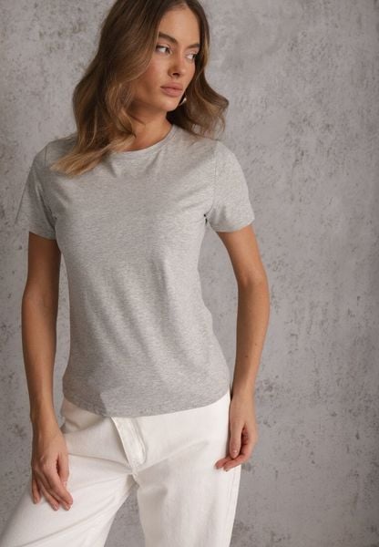 Szary T-shirt z Bawełny z Okrągłym Dekoltem Nedima. Szare t-shirty damskie Renee, m, bez wzorów, z bawełny, bez kołnierzyka. Za 19.99 zł.