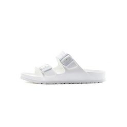 Klapki damskie Birkenstock Arizona Eva. Białe klapki damskie Birkenstock, bez wzorów, z materiału, bez obcasa. Za 334.00 zł.
