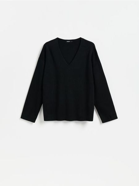 Sweter z lyocellem - czarny. Czarne swetry klasyczne damskie Reserved, l, z dzianiny, bez kołnierzyka. Za 139.99 zł.