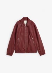 Kurtka oversize z imitacji skóry. Czerwone kurtki damskie bonprix, bez wzorów, ze skóry, bez kaptura. Za 179.99 zł.