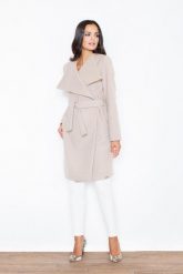 Beżowy Elegancki Płaszcz Oversize Przewiązany Paskiem. Brązowe płaszcze damskie Figl, xl, bez wzorów, z materiału, eleganckie. Za 389.00 zł.