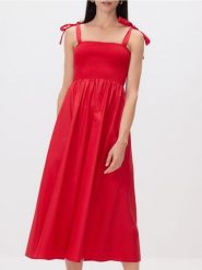Sukienka midi z wiązaniami - czerwony. Czerwone sukienki damskie Reserved, l, bez wzorów, z bawełny, bez kołnierzyka, bez ramiączek, midi, rozkloszowane. Za 139.99 zł.