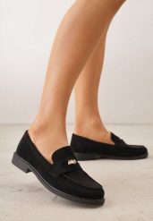 Czarne Mokasyny VICES z Wkładką ze Skóry Naturalnej i Metaliczną Aplikacją Nanora. Czarne mokasyny damskie Born2be, z materiału. Za 89.99 zł.