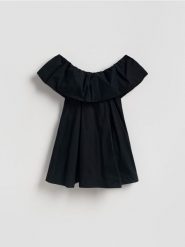 Sukienka z odkrytymi ramionami - czarny. Czarne sukienki damskie Reserved, l, bez wzorów, z bawełny, bez kołnierzyka, bez ramiączek, mini, z odkrytymi ramionami. Za 149.99 zł.