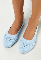 Niebieskie Płaskie Balerinki z Ażurową Cholewką Nati. Niebieskie baleriny damskie Born2be, w ażurowe wzory, bez obcasa, na płaskiej podeszwie. Za 39.99 zł.