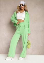 Jasnozielony Komplet Dresowy o Luźnym Kroju Bluza na Suwak z Kapturem i Spodnie Szerokie Ezorila. Zielone bluzy z kapturem damskie Renee, m, z dresówki. Za 74.99 zł.