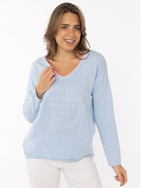 Zwillingsherz Sweter "Positive Mind" w kolorze błękitnym rozmiar: S/M. Niebieskie swetry klasyczne damskie Zwillingsherz, m, bez kołnierzyka. Za 159.95 zł.