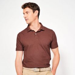 Koszulka polo do golfa z krótkim rękawem męska Inesis MW500. Brązowe koszulki polo męskie INESIS, l, bez wzorów, z bawełny, bez ramiączek. W wyprzedaży za 44.99 zł.