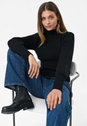 Prążkowany sweter S-MOKA. Czarne swetry klasyczne damskie Volcano, s, z dzianiny, bez kołnierzyka. Za 149.99 zł.