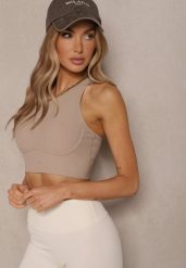 Beżowy Gładki Biustonosz Sportowy z Usztywnieniem Tosilia. Brązowe biustonosze sportowe damskie Renee, bez wzorów. Za 74.99 zł.