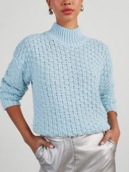 LA Angels Sweter w kolorze błękitnym rozmiar: S. Niebieskie golfy damskie LA Angels, s, bez wzorów, ze splotem, bez ramiączek. Za 158.47 zł.
