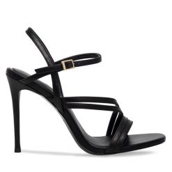 Sandały Eva Minge. Czarne sandały damskie Eva Minge, bez wzorów, bez obcasa, na szpilce. Za 279.99 zł.