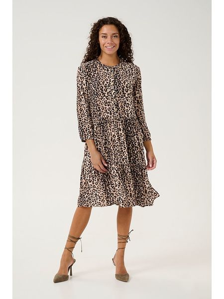 CULTURE Sukienka w kolorze beżowym rozmiar: L. Brązowe sukienki damskie Culture, l, bez wzorów, z wiskozy, bez kołnierzyka, bez ramiączek, midi, rozkloszowane. Za 130.99 zł.