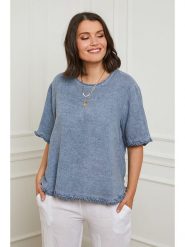 Curvy Lady Lniana koszulka w kolorze niebieskim rozmiar: 44/46. Niebieskie bluzki damskie Curvy Lady, bez wzorów, ze lnu, klasyczne, bez kołnierzyka, bez ramiączek. Za 149.31 zł.