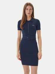 Guess Sukienka dzianinowa V6RK08 Z4642 Granatowy Slim Fit. Niebieskie sukienki damskie Guess, xxs, z aplikacjami, z dzianiny, bez kołnierzyka, bez ramiączek. Za 499.99 zł.