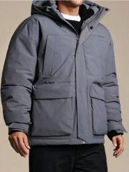 Kurtka puffer z kapturem - szary. Szare kurtki męskie Sinsay, l, bez wzorów, z kapturem. Za 179.99 zł.