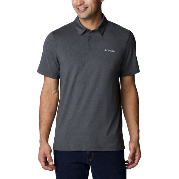 Koszulka polo, męska z krótkim rękawem Columbia Tech Trail Polo Shirt. Szare koszulki polo męskie Columbia, l, bez wzorów, z elastanu, bez ramiączek. Za 159.99 zł.