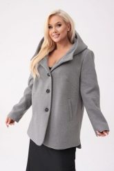 Szara kurtka Carla z kapturem wykonana z flauszu o strukturze wafelka PLUS SIZE XXL OVERSIZE. Szare kurtki damskie Moda Size Plus Iwanek, na jesień, plus size, bez wzorów, z materiału, z kapturem. W wyprzedaży za 339.90 zł.