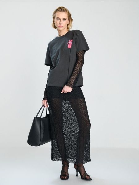 Koszulka The Rolling Stones - szary. Szare t-shirty damskie Sinsay, l, bez wzorów, bez kołnierzyka. Za 39.99 zł.