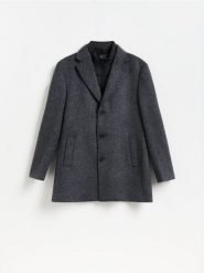 Płaszcz z wełną - ciemnoszary. Szare płaszcze męskie Reserved, l, bez wzorów, z tkaniny. Za 399.99 zł.