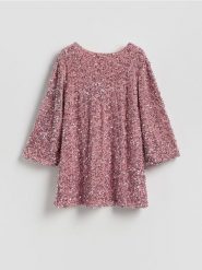 Sukienka mini z kokardą - pastelowy róż. Czerwone sukienki damskie Reserved, na co dzień, l, bez wzorów, z dzianiny, bez kołnierzyka, bez ramiączek, mini, proste. Za 199.99 zł.