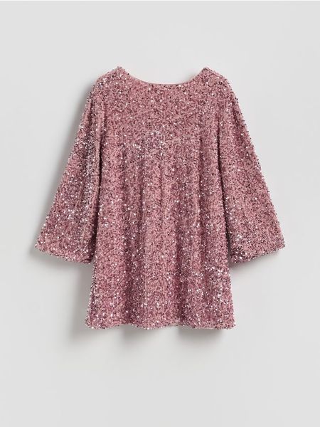 Sukienka mini z kokardą - pastelowy róż. Czerwone sukienki damskie Reserved, na co dzień, l, bez wzorów, z dzianiny, bez kołnierzyka, bez ramiączek, mini, proste. Za 199.99 zł.