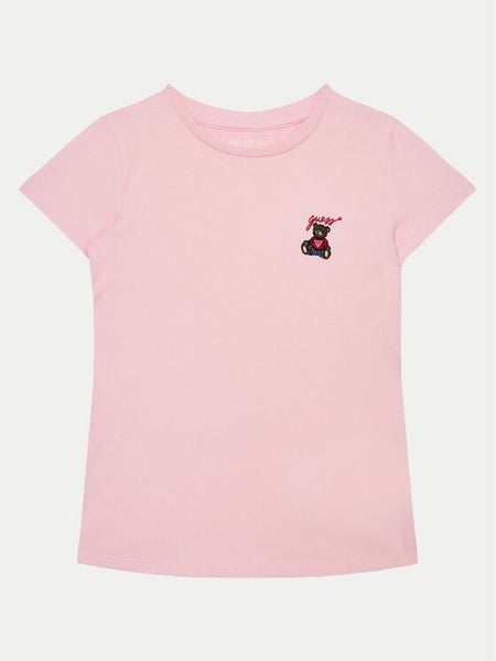 Guess T-Shirt J5RI44 J1314 Różowy Regular Fit. Czerwone koszulki dziewczęce Guess, z aplikacjami, z bawełny, bez ramiączek. Za 59.99 zł.