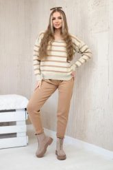 Komplet sweterkowy Bluza w paski + Spodnie camelowy. Bluzy bez kaptura damskie KESI, bez wzorów, z poliesteru, eleganckie, plus size. Za 278.10 zł.