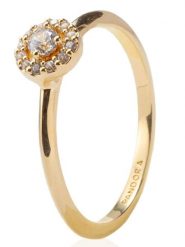 Pandora Pozłacany pierścionek z cyrkoniami rozmiar: 60. Żółte pierścionki damskie Pandora, z cyrkonią, metalowe. Za 353.27 zł.