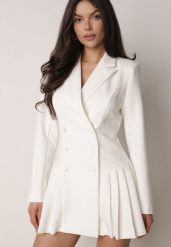 Biała Sukienka o Kroju Marynarki VICES z Poduszkami w Ramionach Serlina. Białe marynarki i żakiety damskie Born2be, l, bez wzorów, eleganckie. Za 249.99 zł.