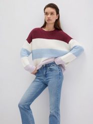 MAVI Sweter w kolorze bordowo-biało-błękitnym rozmiar: L. Białe swetry klasyczne damskie MAVI, l, z bawełny, bez kołnierzyka. Za 88.95 zł.